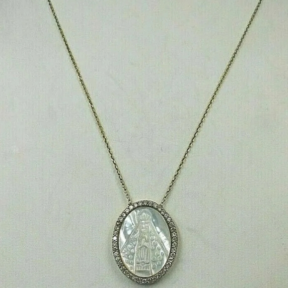 Italy 925 Gold Plated Sterling Silver Pearl Blessed Mother Virgin necklace - Picture 7 of 11